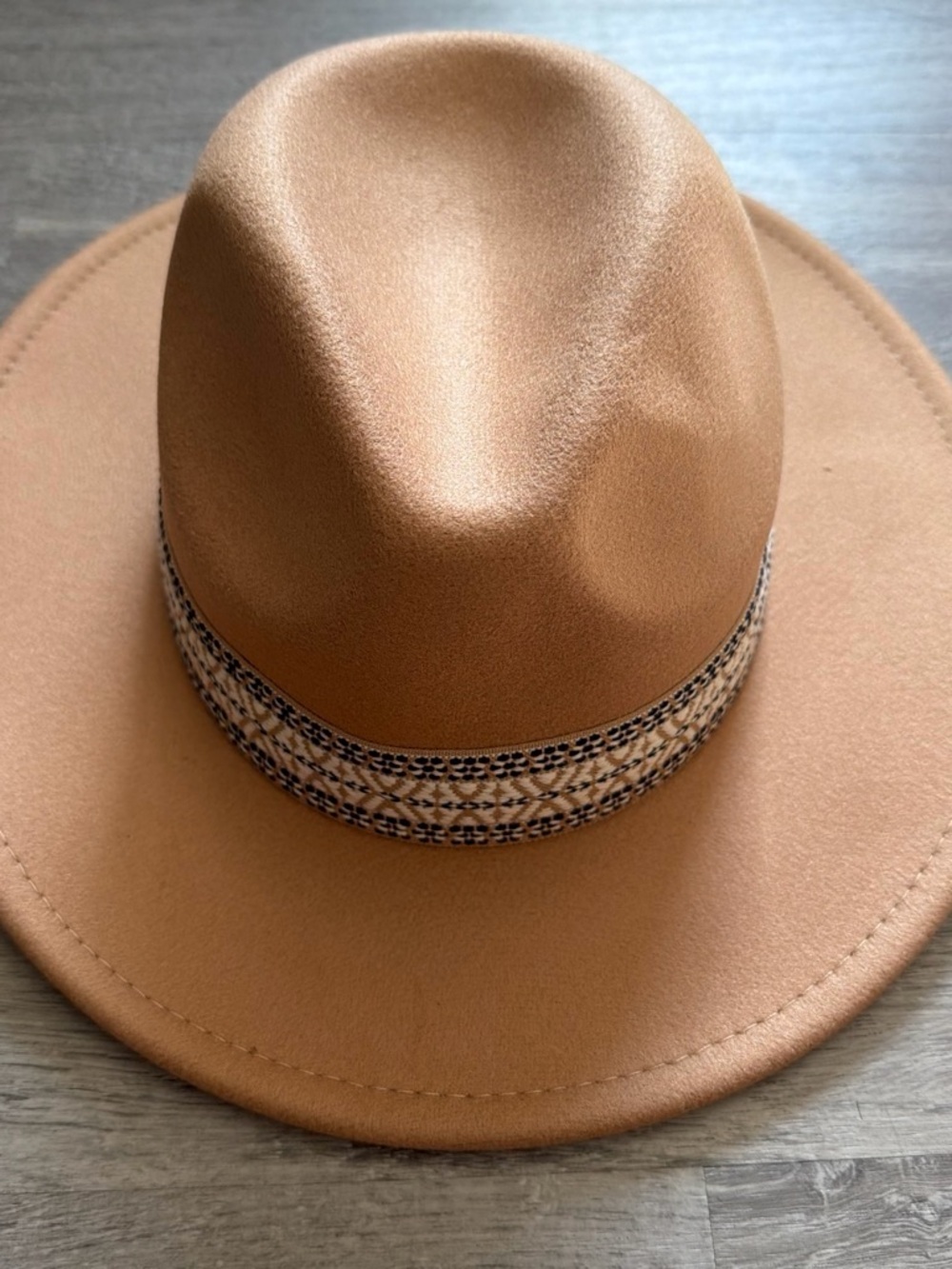 New York & Company Tan Fedora with Woven Accent Band